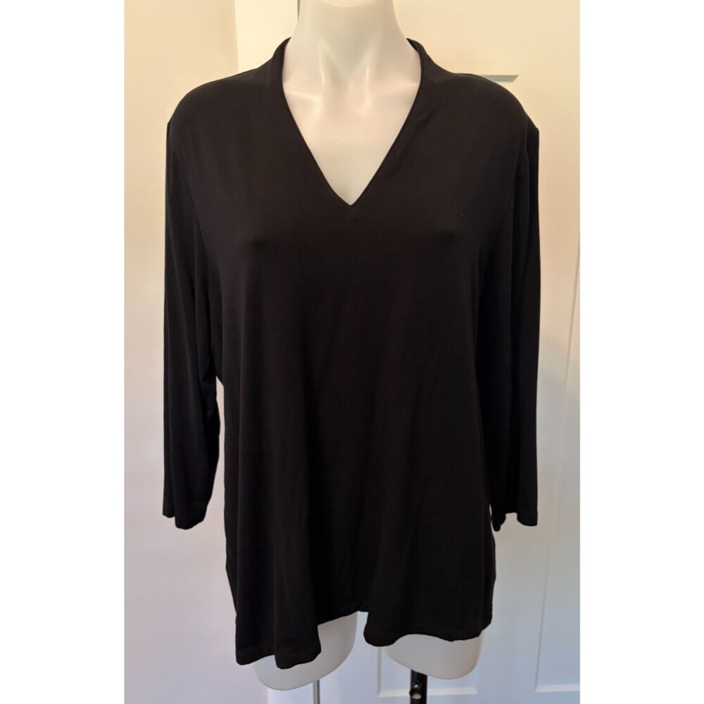 CHICOS Womens Knit TOP 3/4 Sleeve BLACK V-Neck Size 3 (XL)